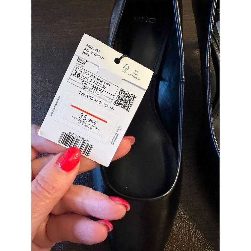 Mango Rocklyn Black Pointed-Toe Kitten Heel Slip On Pumps size 36 NWT‎